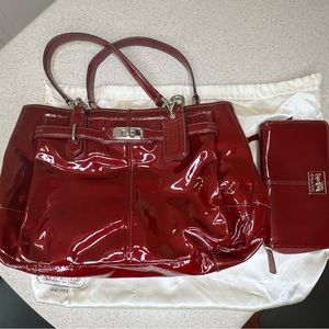 Coach Chelsea Jayden Patent Red Leather Satchel Purse and Matching Wallet